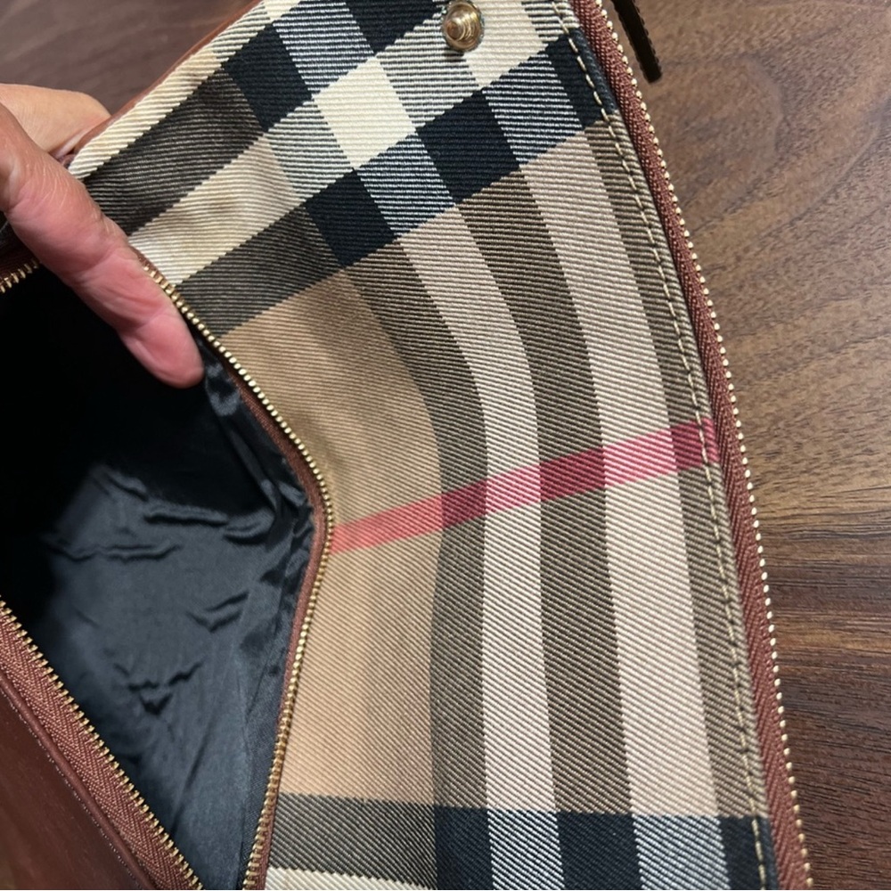 Burberry Plaid Clutch/Wristlet with Brown Leather Trim - Picture 7 of 16
